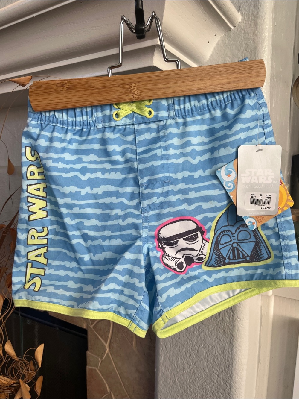 Star Wars Boys Blue Stripe Swim Shorts with Neon Trim